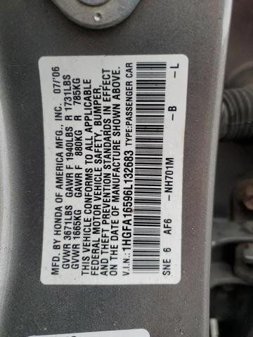 1HGFA16596L132683 - 2006 HONDA CIVIC LX GRAY photo 12