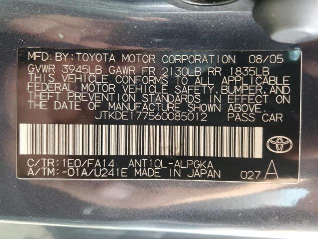 JTKDE177560085012 - 2006 TOYOTA SCION GRAY photo 12