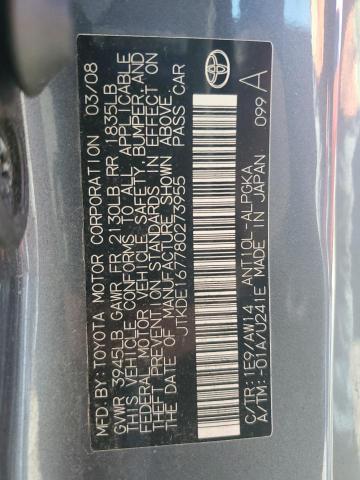 JTKDE167780273955 - 2008 TOYOTA SCION TC GRAY photo 12