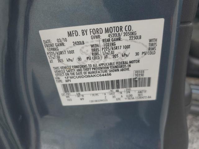 1FMCU0DG9AKC64456 - 2010 FORD ESCAPE XLT BLUE photo 13