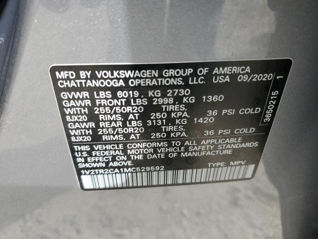 1V2TR2CA1MC529592 - 2021 VOLKSWAGEN ATLAS SEL PREMIUM SILVER photo 12