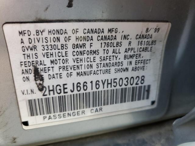 2HGEJ6616YH503028 - 2000 HONDA CIVIC BASE 银色 照片 13