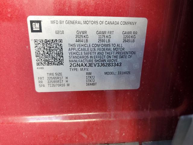 2GNAXJEV3J6283343 - 2018 CHEVROLET EQUINOX LT Marron photo 12