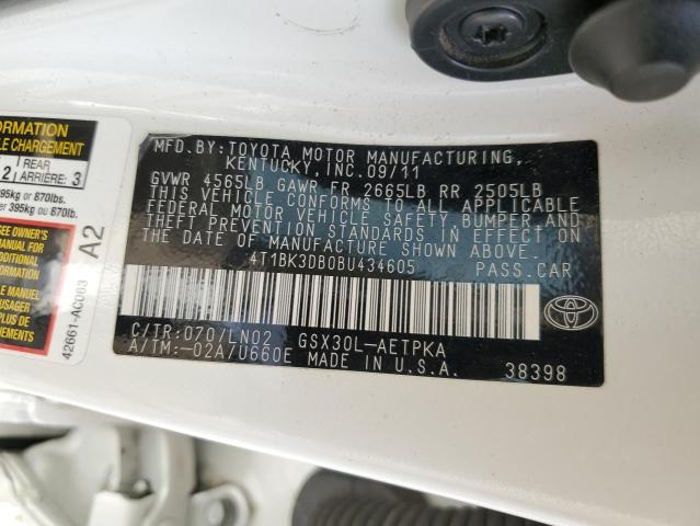 4T1BK3DB0BU434605 - 2011 TOYOTA AVALON BASE 白色 照片 12