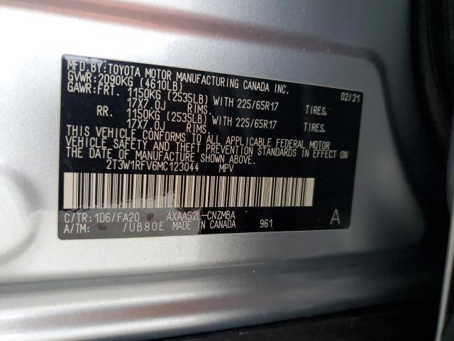2T3W1RFV6MC123044 - 2021 TOYOTA RAV4 XLE SILVER photo 13