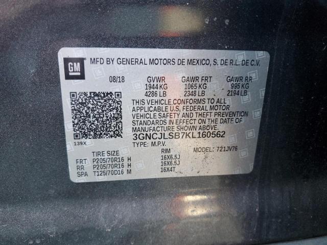 3GNCJLSB7KL160562 - 2019 CHEVROLET TRAX 1LT 灰色 照片 12