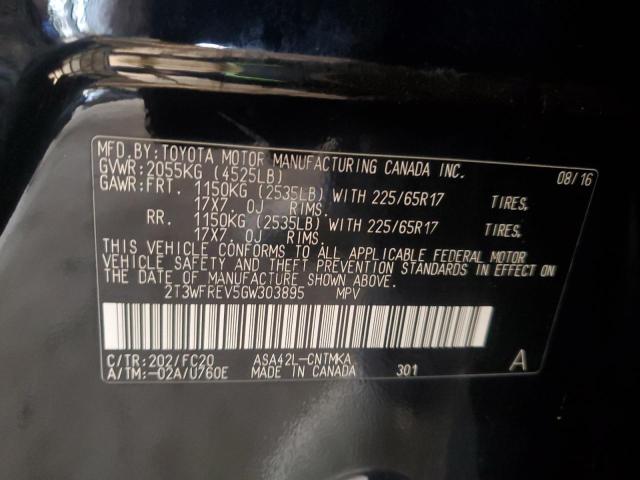 2T3WFREV5GW303895 - 2016 TOYOTA RAV4 XLE Черный фото 13