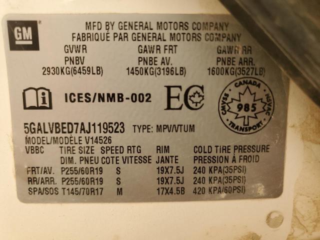 5GALVBED7AJ119523 - 2010 BUICK ENCLAVE CXL WHITE photo 13