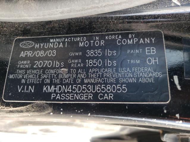 KMHDN45D53U658055 - 2003 HYUNDAI ELANTRA GLS BLACK photo 12