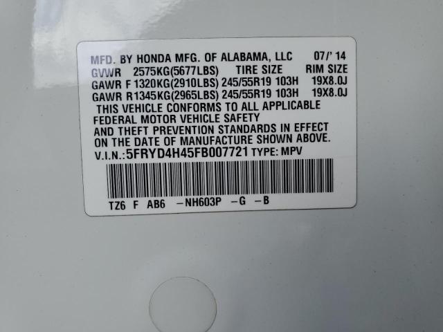 5FRYD4H45FB007721 - 2015 ACURA MDX TECHNOLOGY WHITE photo 13