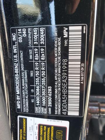 4JGDA5HB5EA391998 - 2014 MERCEDES-BENZ ML 350 4MATIC BLACK photo 13