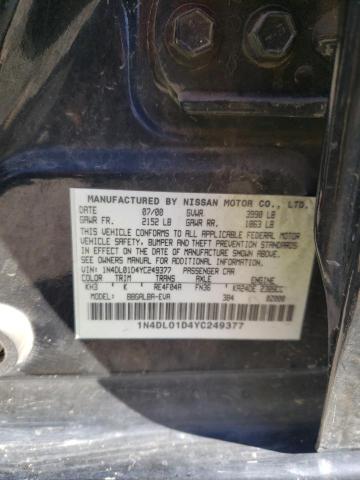 1N4DL01D4YC249377 - 2000 NISSAN ALTIMA XE BLACK photo 13