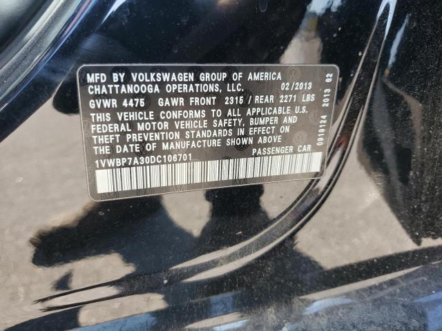1VWBP7A30DC106701 - 2013 VOLKSWAGEN PASSAT SE BLACK photo 12