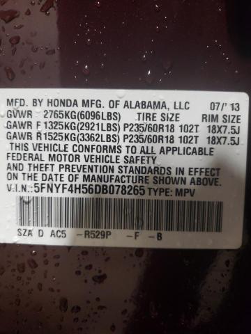 5FNYF4H56DB078265 - 2013 HONDA PILOT EXL برغندي صورة 13