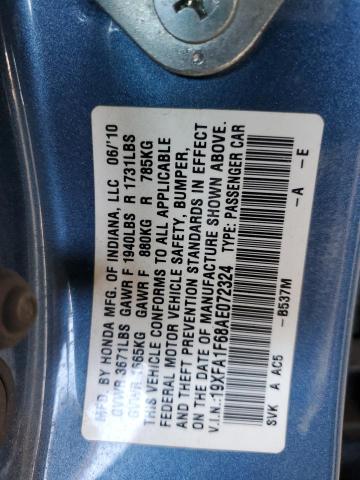 19XFA1F68AE072324 - 2010 HONDA CIVIC LX-S BLUE photo 12
