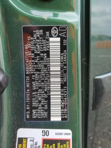 2T1BURHEXFC449699 - 2015 TOYOTA COROLLA L GREEN photo 12