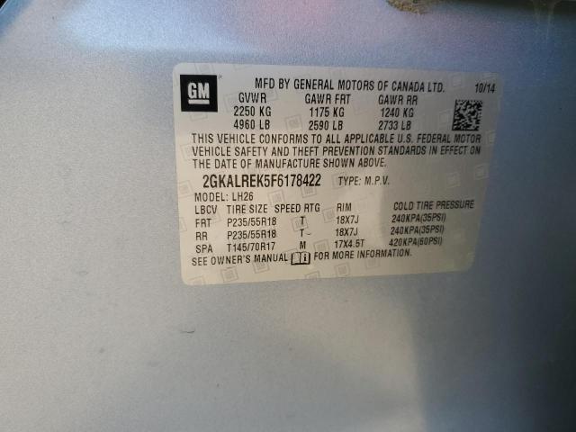 2GKALREK5F6178422 - 2015 GMC TERRAIN SLE SILVER photo 13