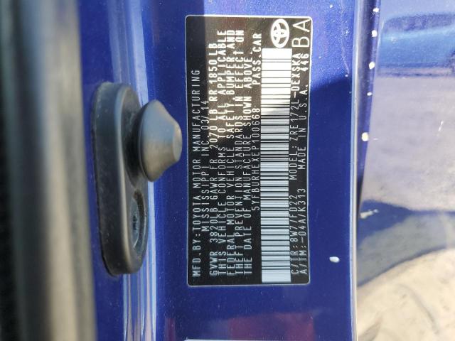 5YFBURHEXEP100668 - 2014 TOYOTA COROLLA L BLUE photo 12