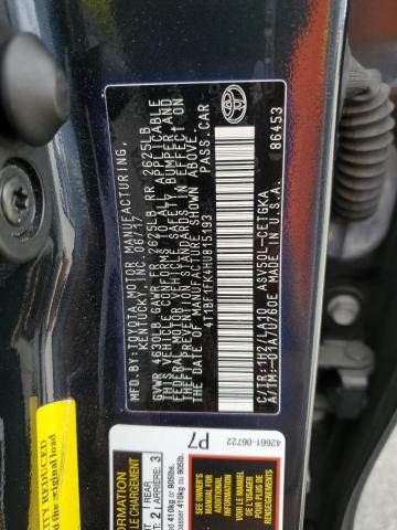 4T1BF1FK4HU815193 - 2017 TOYOTA CAMRY LE BLUE photo 12