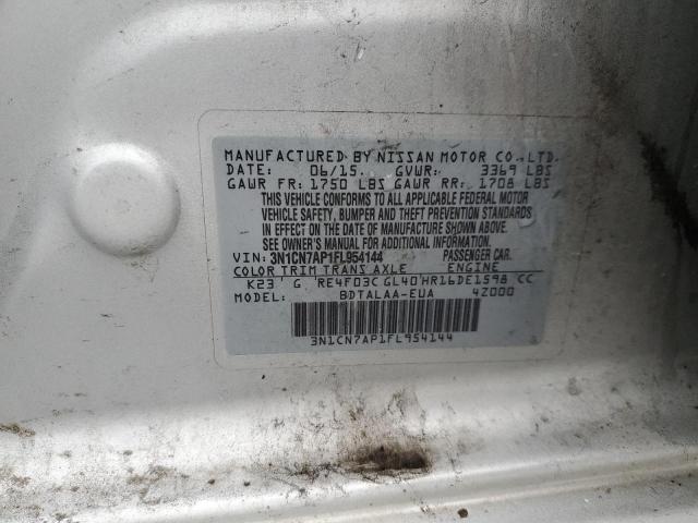 3N1CN7AP1FL954144 - 2015 NISSAN VERSA S SILVER photo 12