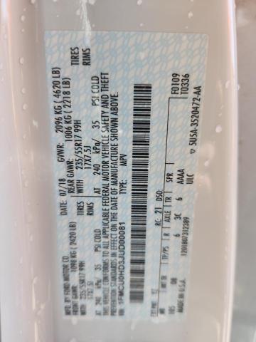 1FMCU0HD3JUD00081 - 2018 FORD ESCAPE SEL WHITE photo 13