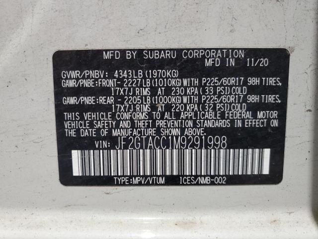 JF2GTACC1M9291998 - 2021 SUBARU CROSSTREK PREMIUM 白色 照片 13