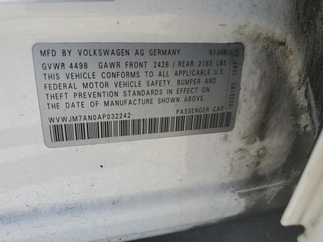 WVWJM7AN0AP032242 - 2010 VOLKSWAGEN PASSAT KOMFORT WHITE photo 12