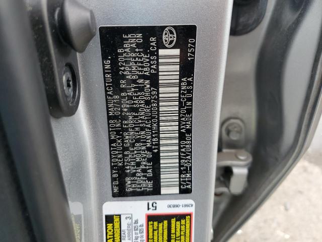 4T1B11HK0JU087597 - 2018 TOYOTA CAMRY L 灰色 照片 12