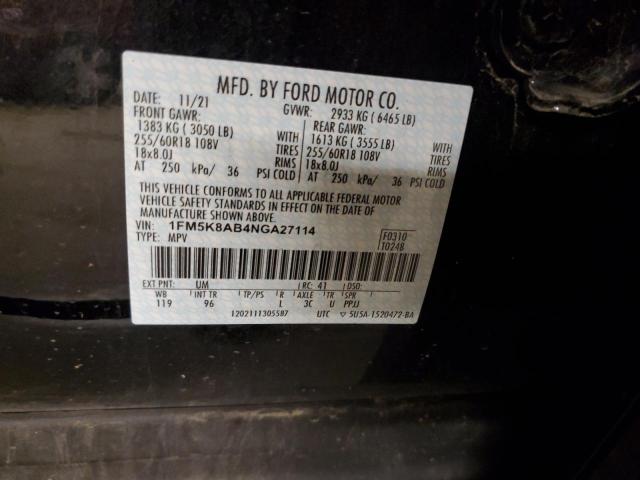 1FM5K8AB4NGA27114 - 2022 FORD EXPLORER POLICE INTERCEPTOR BLACK photo 12