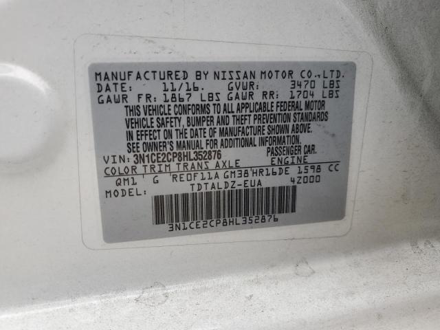 3N1CE2CP8HL352876 - 2017 NISSAN VERSA NOTE S WHITE photo 12