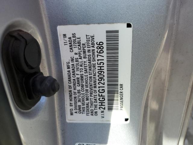 2HGFG12909H517686 - 2009 HONDA CIVIC EXL ვერცხლისფერი ფოტო 12