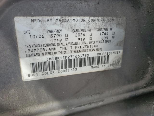 JM1BK12F271663780 - 2007 MAZDA 3 I GRAY photo 13