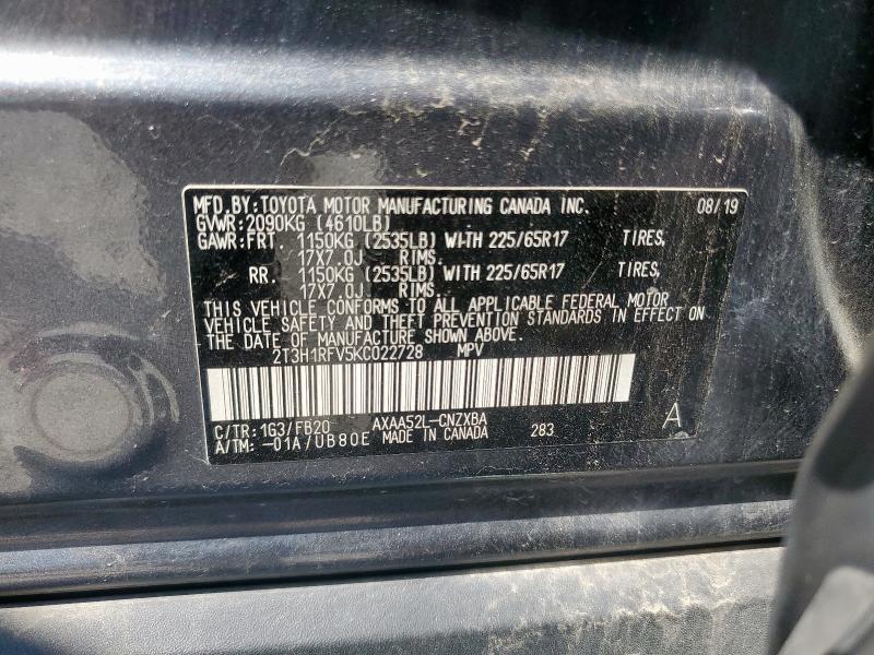 2T3H1RFV5KC022728 - 2019 TOYOTA RAV4 LE Gri fotoğraf 14
