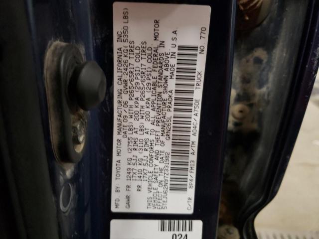 5TEJU62N97Z331982 - 2007 TOYOTA TACOMA DOUBLE CAB PRERUNNER BLUE photo 12