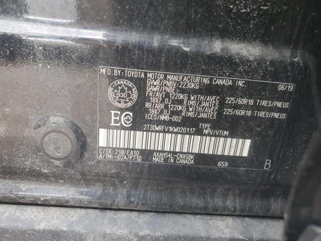 2T3DWRFV1KW020117 - 2019 TOYOTA RAV4 LIMITED BLACK photo 13