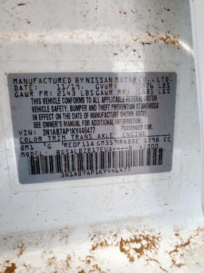 3N1AB7AP1KY446477 - 2019 NISSAN SENTRA S 白色 照片 12