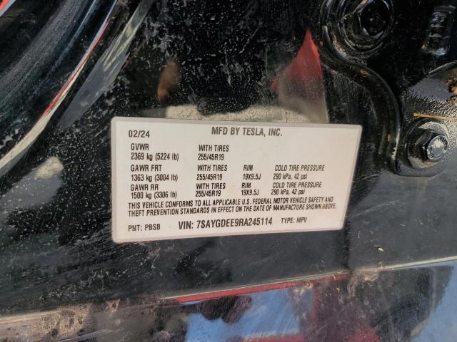 7SAYGDEE9RA245114 - 2024 TESLA MODEL Y BLACK photo 13