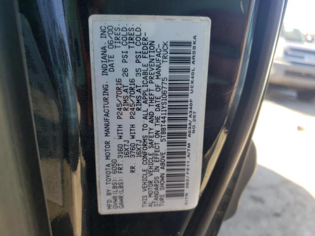 5TBBT4411YS106775 - 2000 TOYOTA TUNDRA ACCESS CAB შავი ფოტო 10