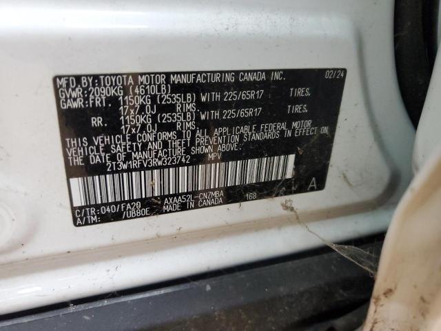 2T3W1RFV3RW323742 - 2024 TOYOTA RAV4 XLE WHITE photo 13