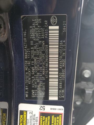 4T1G11AK2NU640658 - 2022 TOYOTA CAMRY SE BLUE photo 12