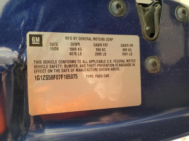 1G1ZS58F07F185075 - 2007 CHEVROLET MALIBU LS BLUE photo 12