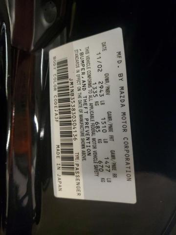 JM1NB353830304136 - 2003 MAZDA MX-5 MIATA BASE BLACK photo 12