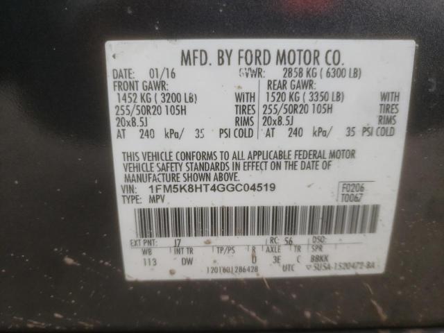 1FM5K8HT4GGC04519 - 2016 FORD EXPLORER PLATINUM BLACK photo 13