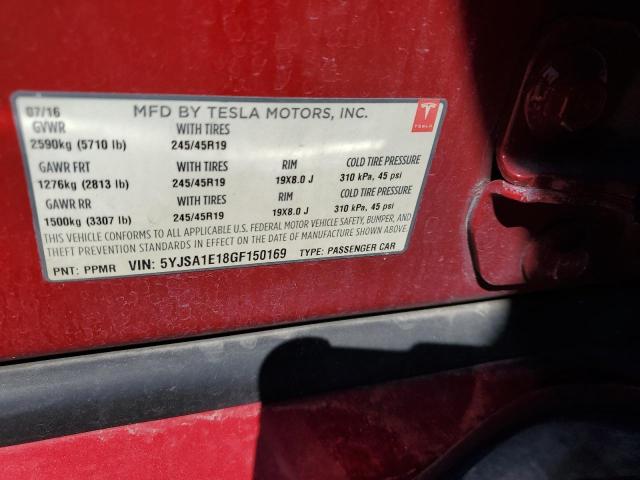 5YJSA1E18GF150169 - 2016 TESLA MODEL S RED photo 12
