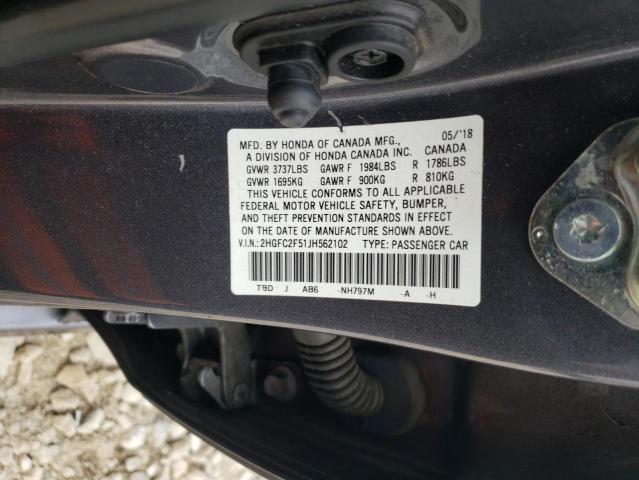 2HGFC2F51JH562102 - 2018 HONDA CIVIC LX გრაფიტი ფოტო 12