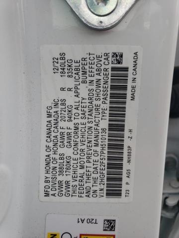 2HGFE2F57PH510136 - 2023 HONDA CIVIC SPORT თეთრი ფოტო 12