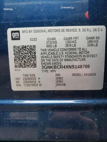 3GNKBCR4XNS148769 - 2022 CHEVROLET BLAZER 2LT BLUE photo 14