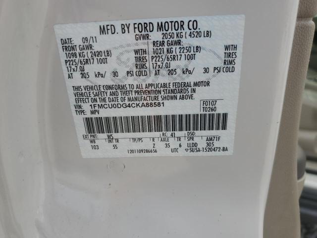 1FMCU0DG4CKA88581 - 2012 FORD ESCAPE XLT WHITE photo 14