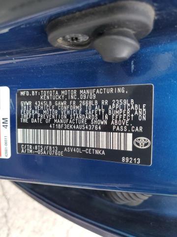 4T1BF3EK4AU543764 - 2010 TOYOTA CAMRY BASE Bleu photo 12