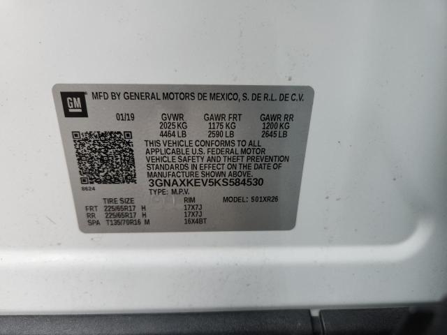 3GNAXKEV5KS584530 - 2019 CHEVROLET EQUINOX LT WHITE photo 12